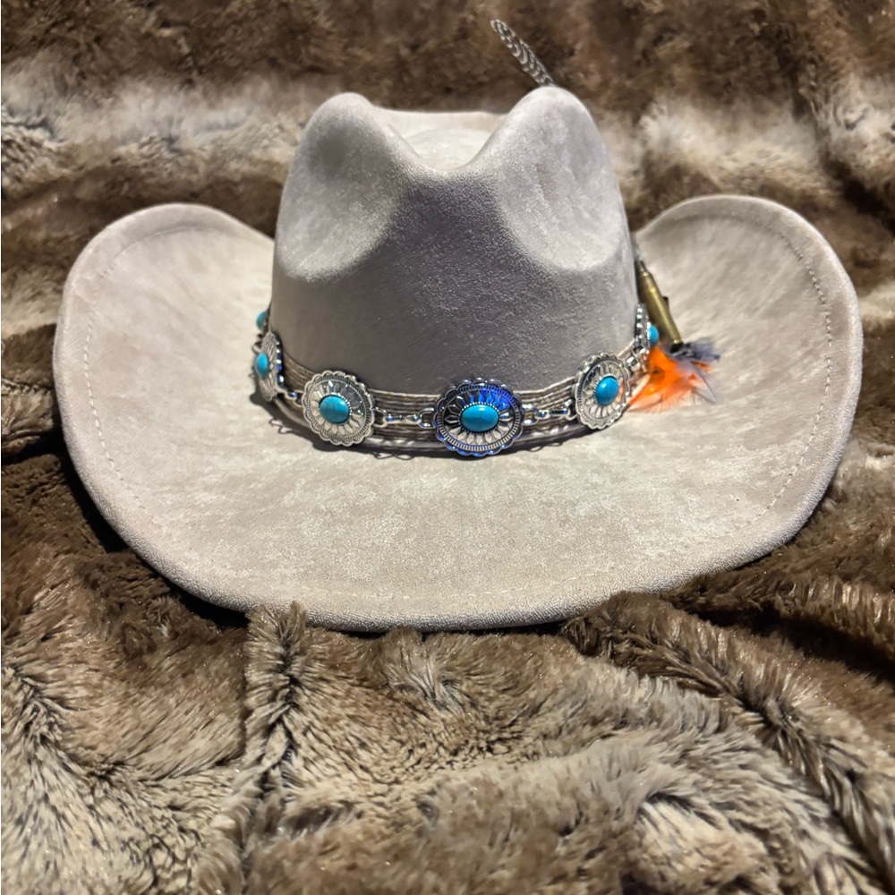 Tan Cowboy Hat turquoise accents